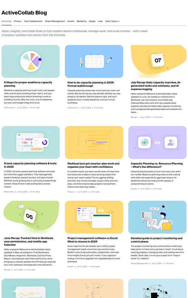 Блог ActiveCollab, тематика — IT и программное обеспечение, цвета — Белый, стиль — Корпоративный, Минимализм, типографика — Без засечек