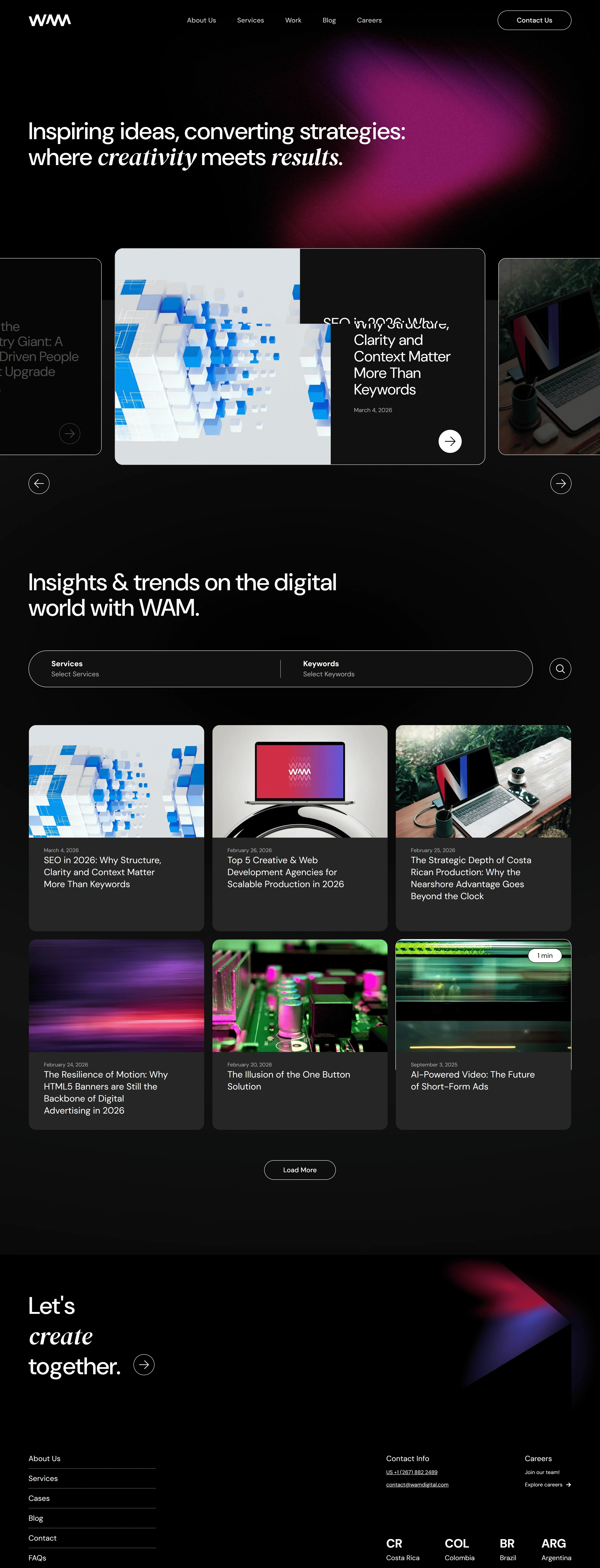 WAM Digital Главная WAM Digital, тематика — Агентство , цвета — Черный, стиль — Корпоративный, Карточный, Минимализм, типографика — Без засечек