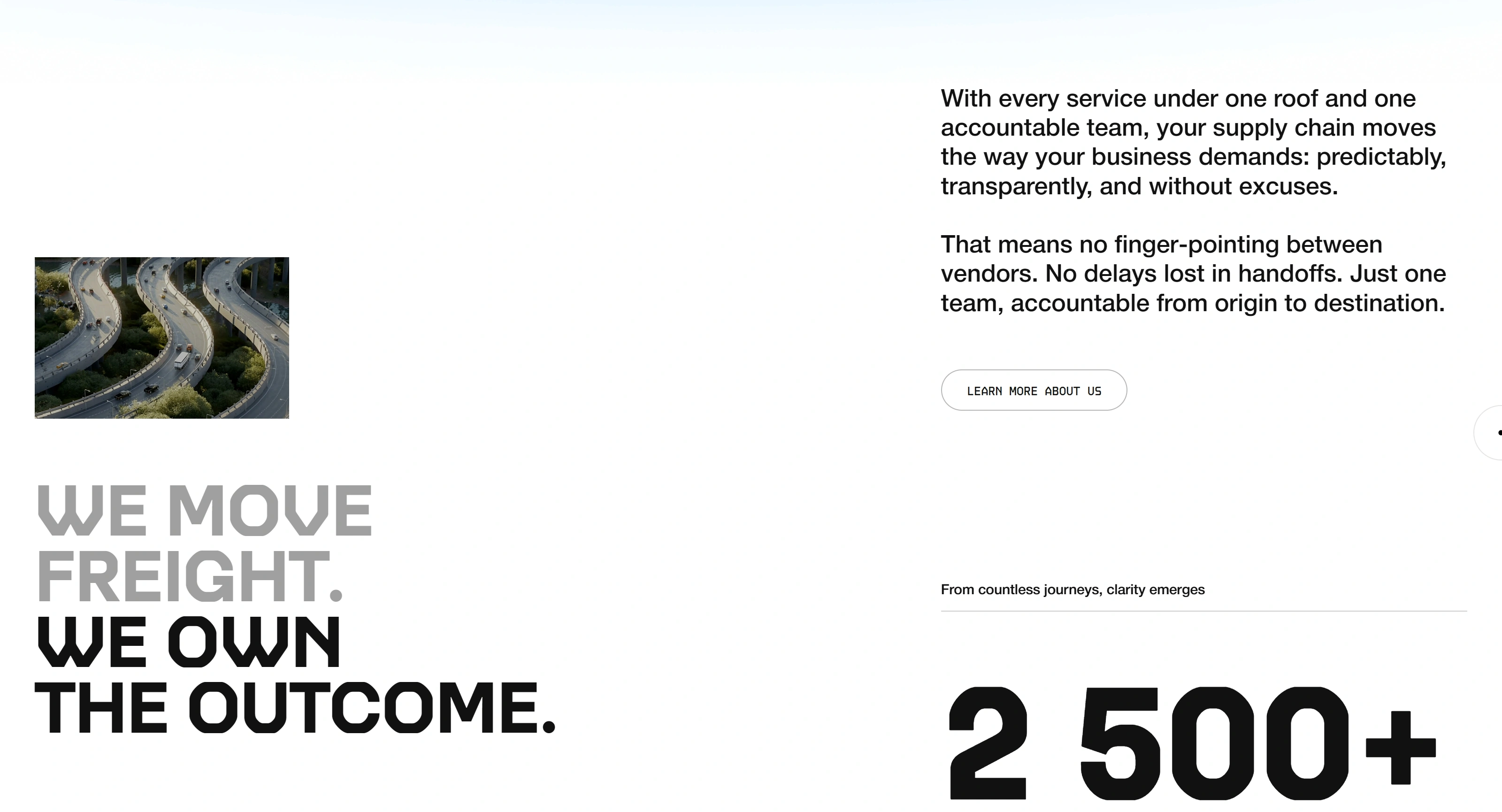 United Carriers Секция «Первый экран» с сайта https://unitedcarriers.com/, тематика — Логистика, цвета — Белый, Черный, Серый, стиль — Корпоративный, Минимализм, типографика — Без засечек